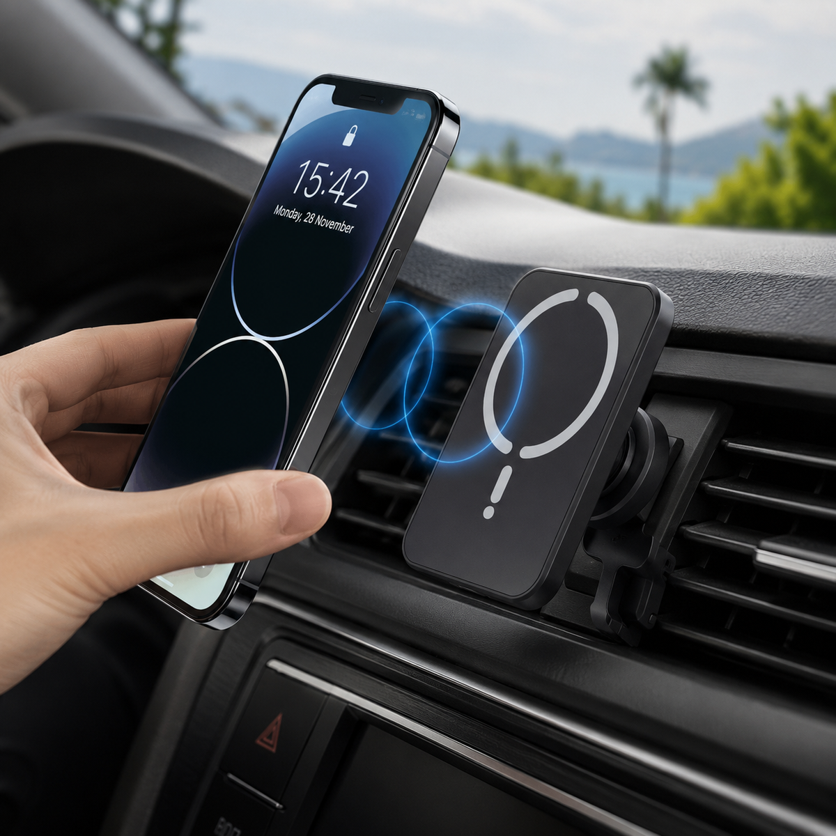 MagnaCharge Wireless Car Mount | 15W Fast Charging Air Vent Holder for iPhone 17, 16, 15, 14, 13 & 12 Series
