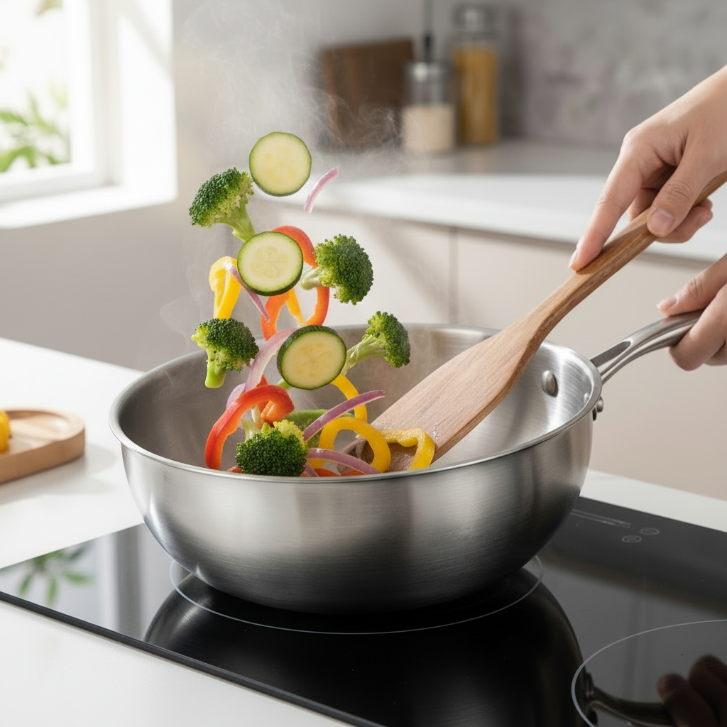 BoldChef – Deep Stainless Steel Frying Pan for Everyday Cooking
