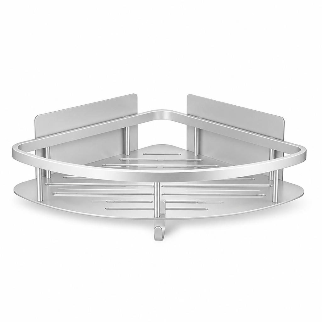 Rustproof Aluminum Shower Organizer with No-Drill Adhesive Mount (110-lb Capacity)