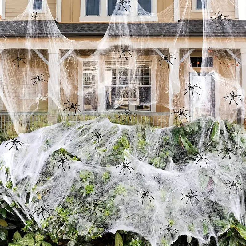 200 Sqft Stretchable Spooky Webs with Creepy Spider Accents