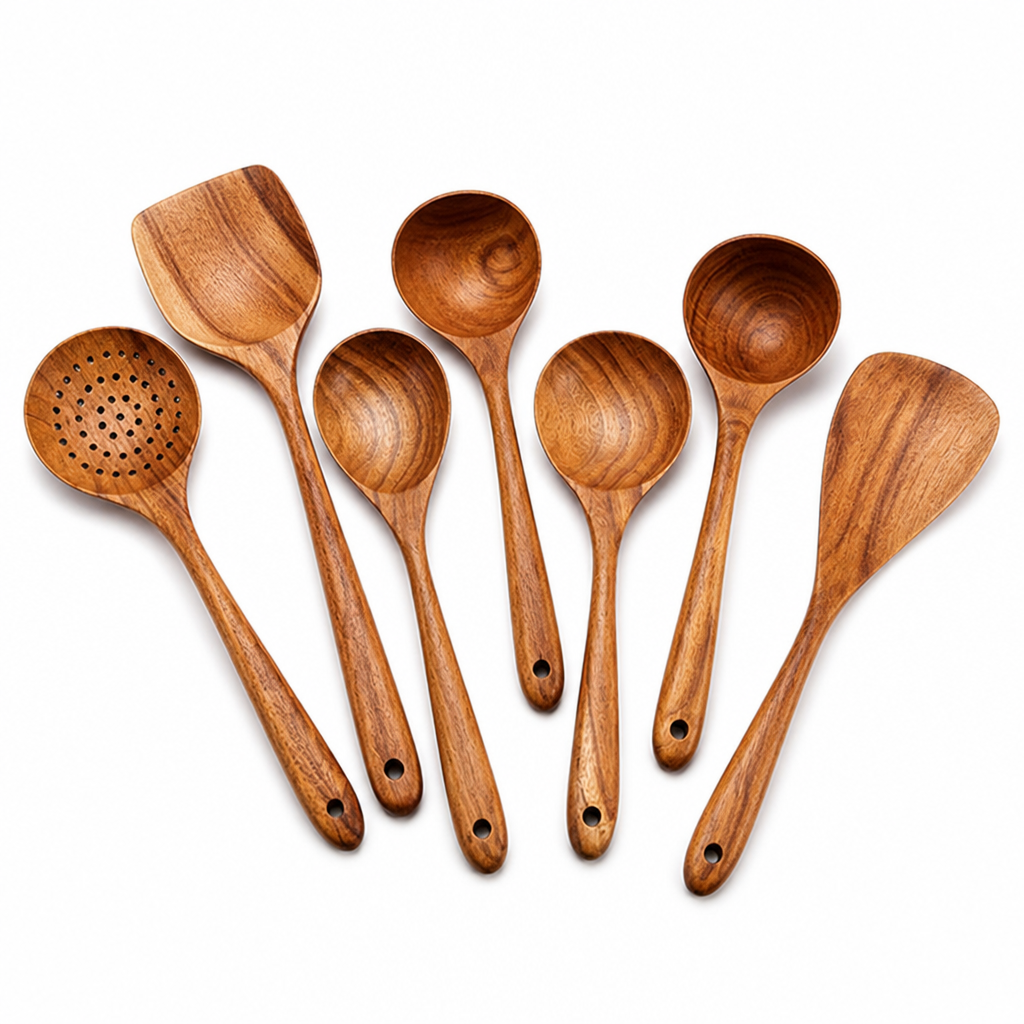 Mineral-Oil Finished Solid Hardwood Utensil Set (7-Piece)