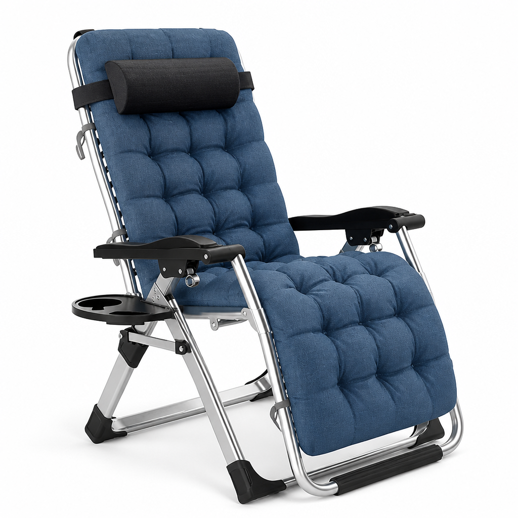 Padded Folding Beach Lounge Chair with Cup Holder