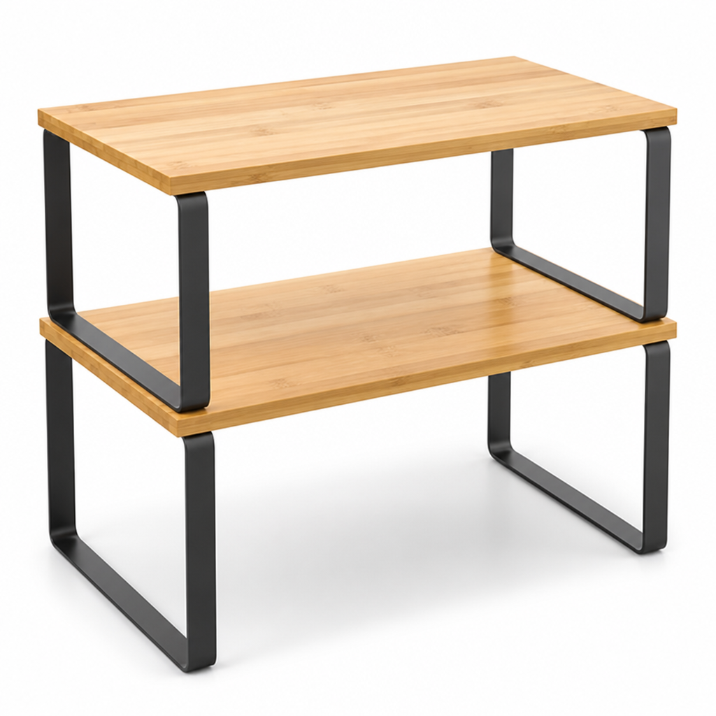 Stackable & Adjustable Metal Kitchen Shelf Organizer (Engineered Wood Shelves)