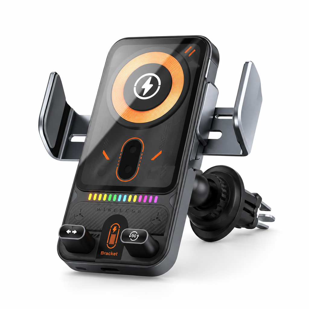 Auto-Clamp Vent Clip Car Phone Mount with Tempered Glass