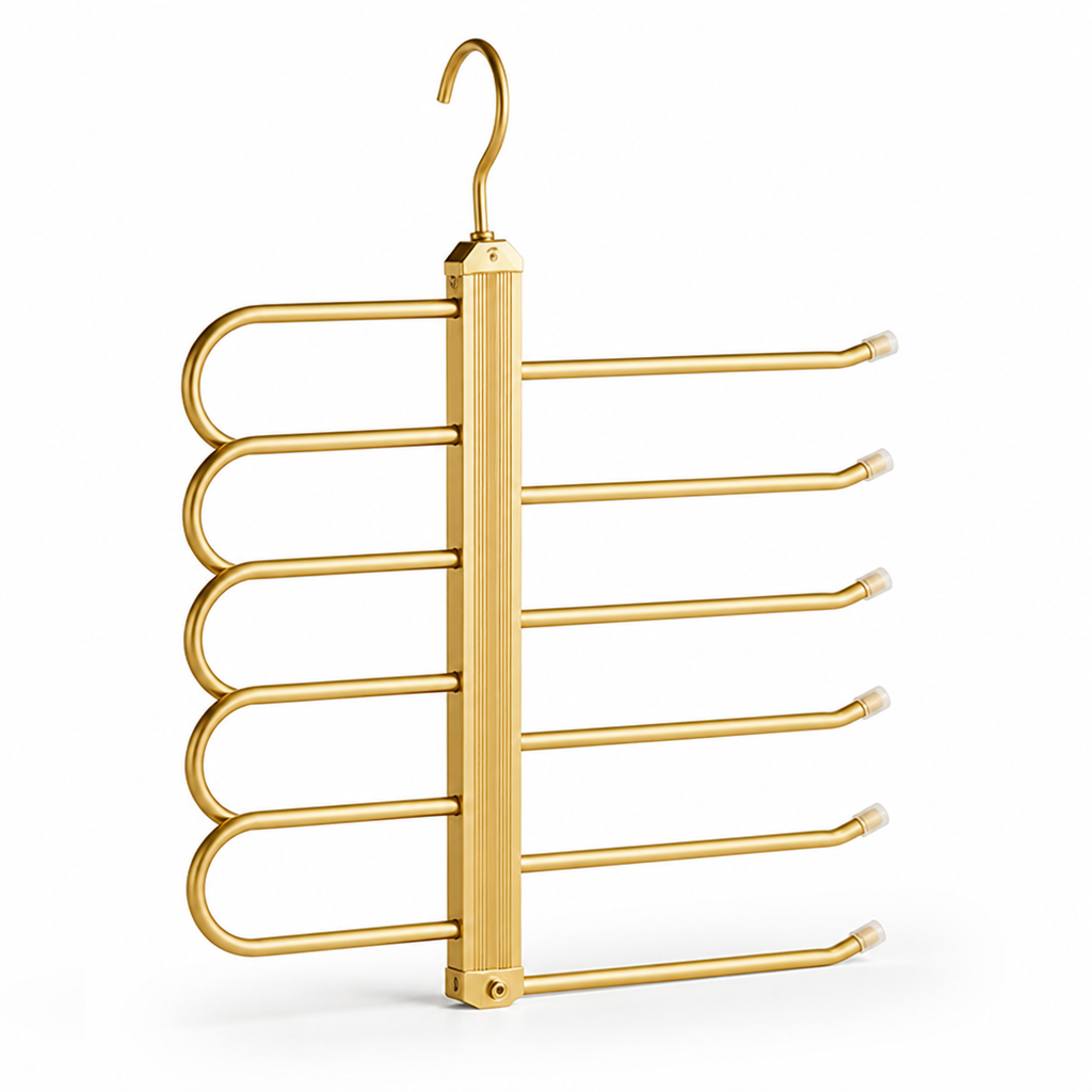 Space-Saving Aluminum Pants Organizer (6-Tier, 360° Rotating Hook)