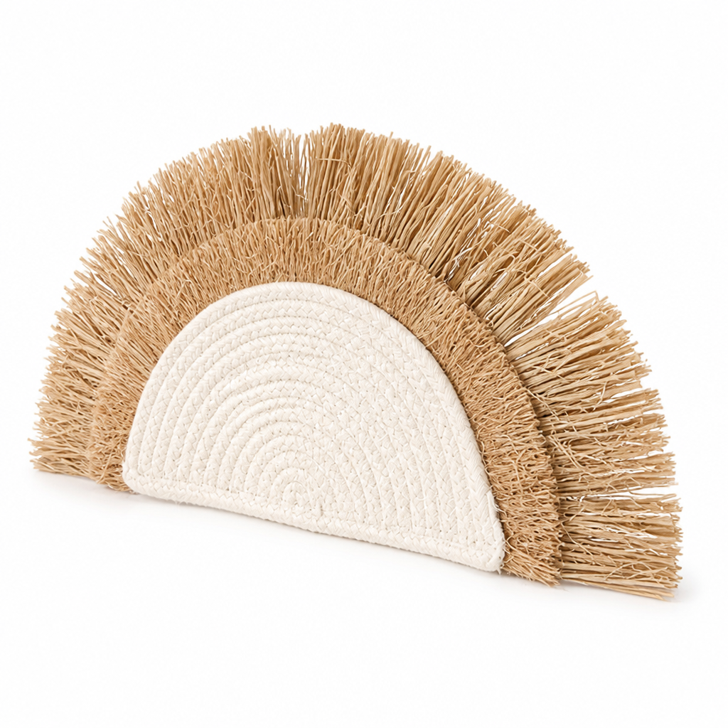 Handwoven Natural Straw & Cotton Wall Hanging