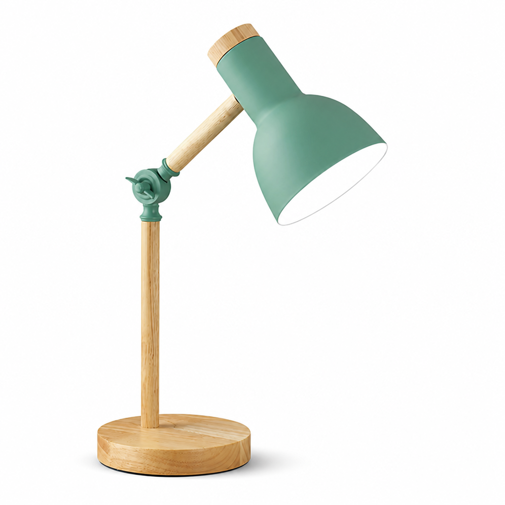 Adjustable Arm Wooden Desk Lamp with Metal Shade