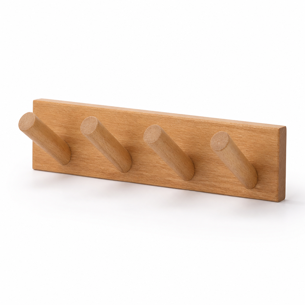 Solid Oak Rounded-Peg Wall Organizer (4- or 5-Peg)