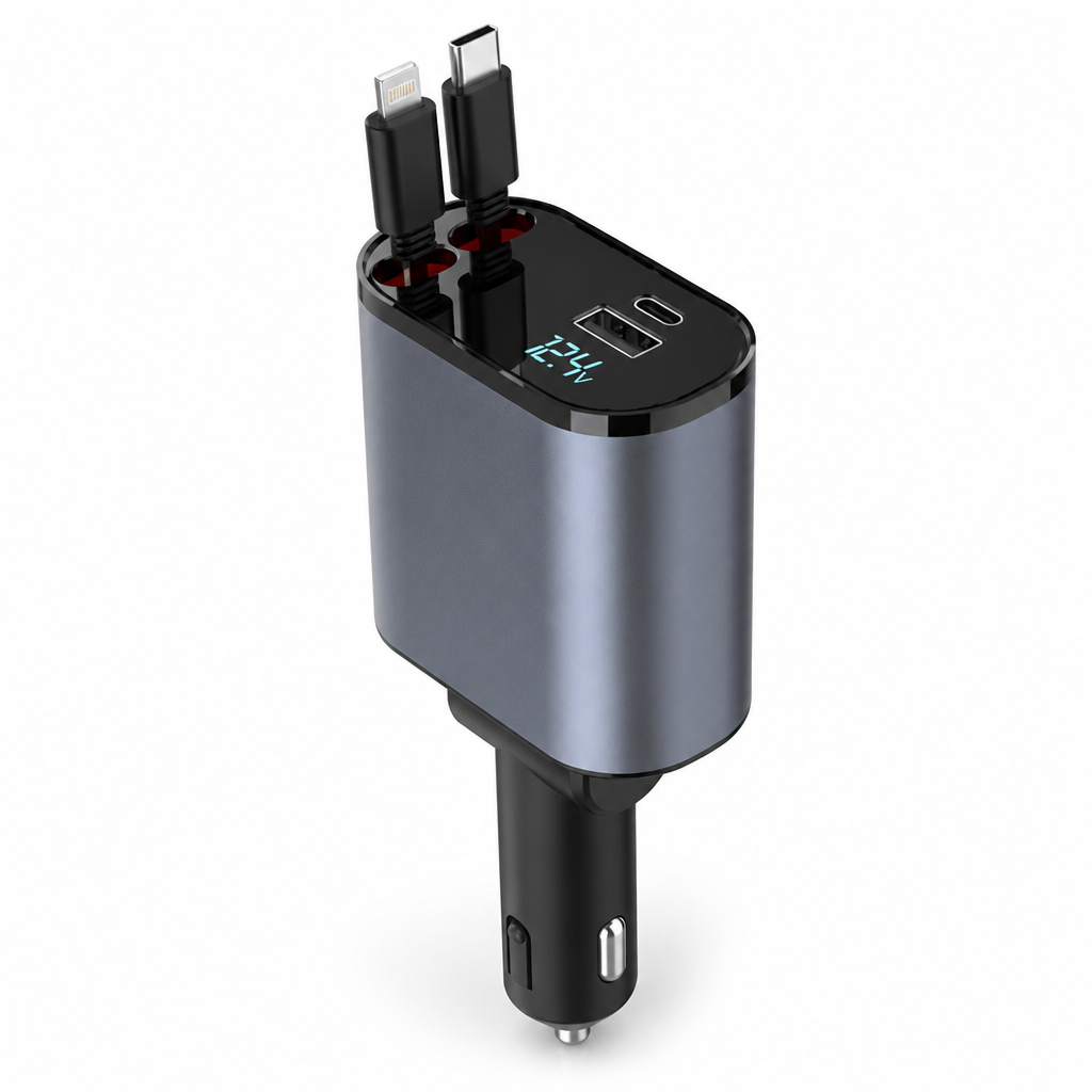 Retractable Lightning & USB-C Car Charger (Dual)