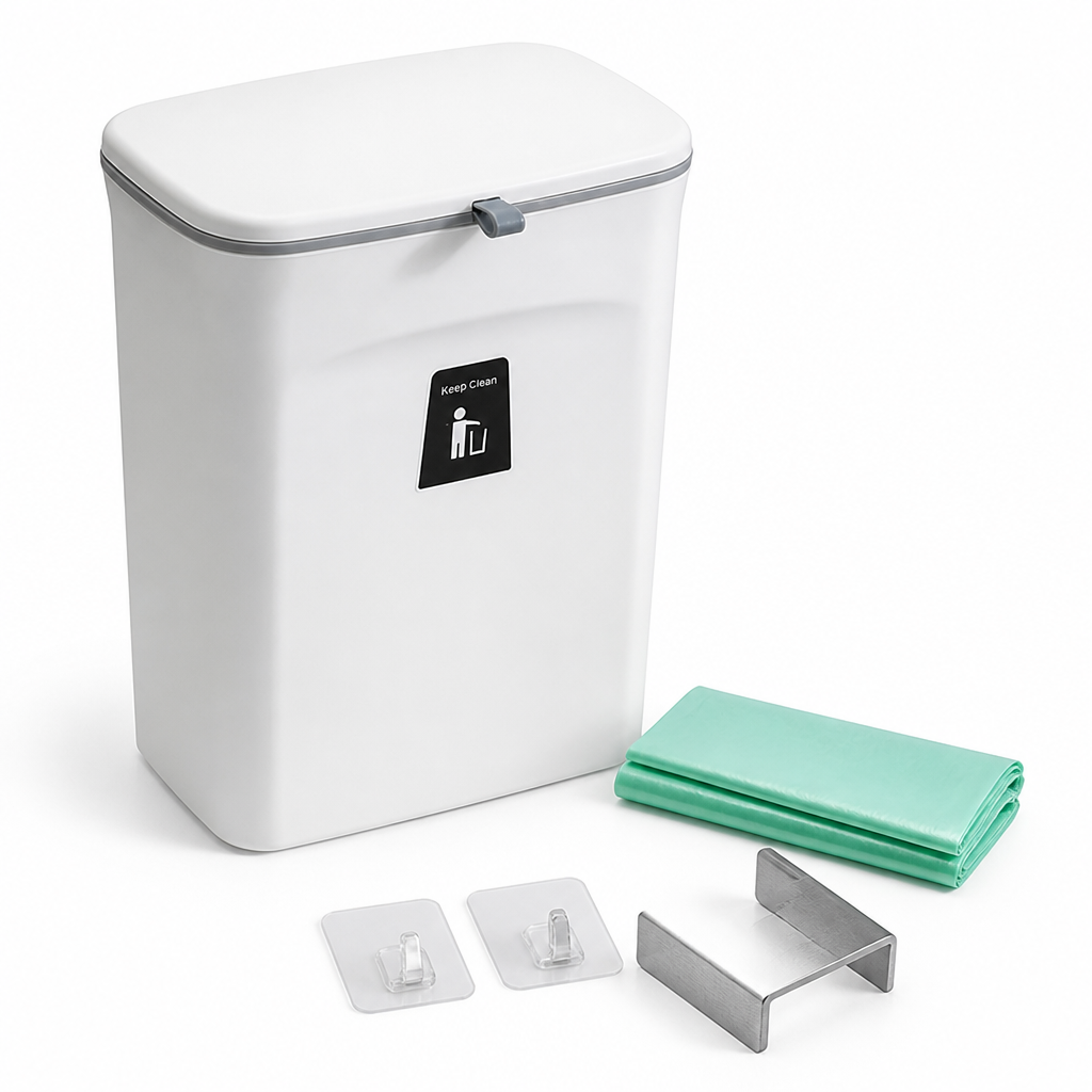 Lidded Over-the-Door & Adhesive-Mount Kitchen Waste Collector (Includes Scraper & Bags)