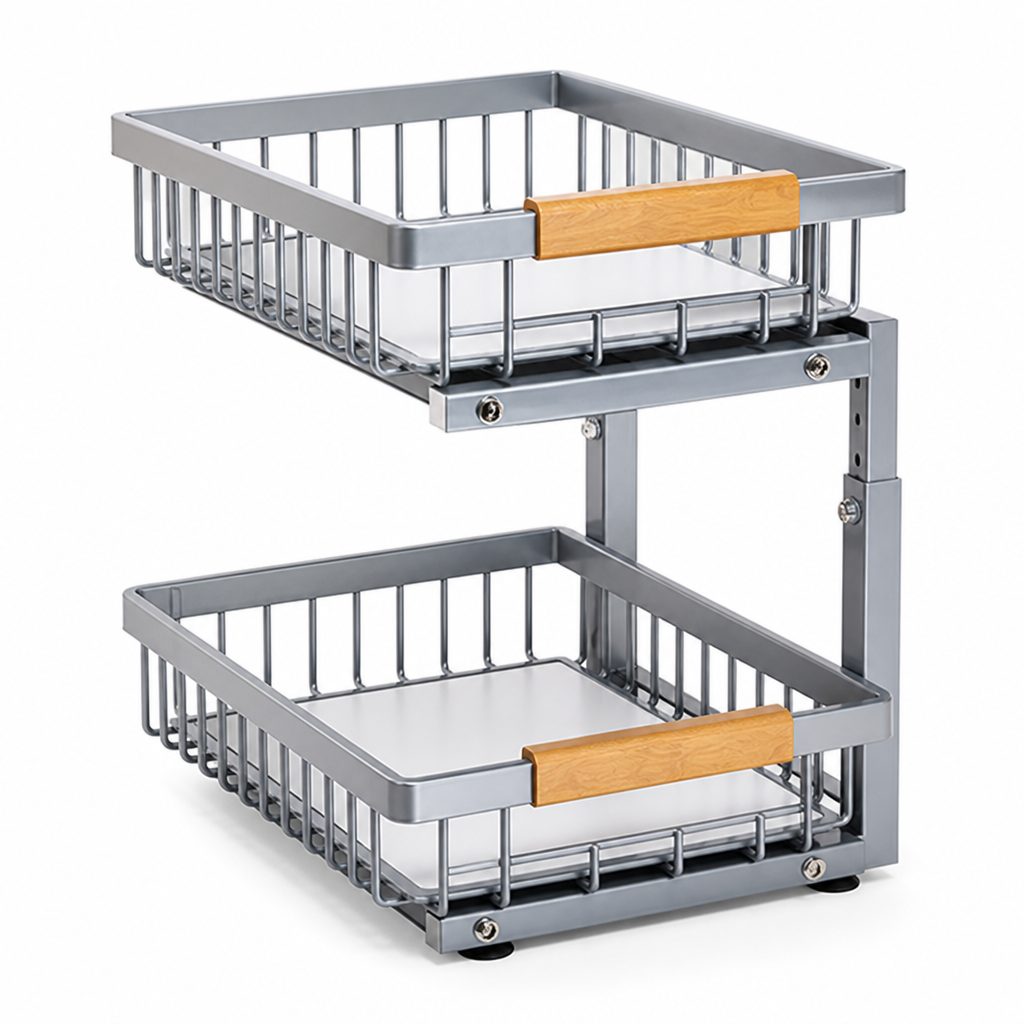 Under-Cabinet Dual Sliding Metal Organizer (Suction-Base)