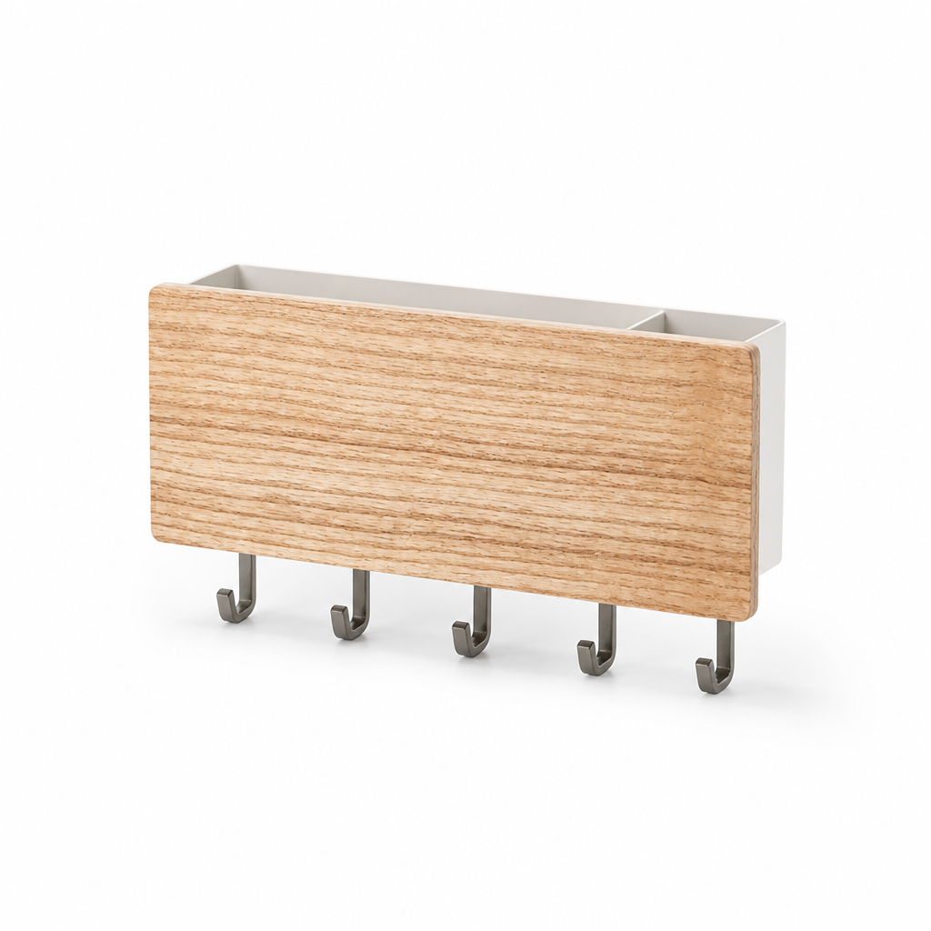 Natural Wood Wall-Mounted Key & Mail Organizer