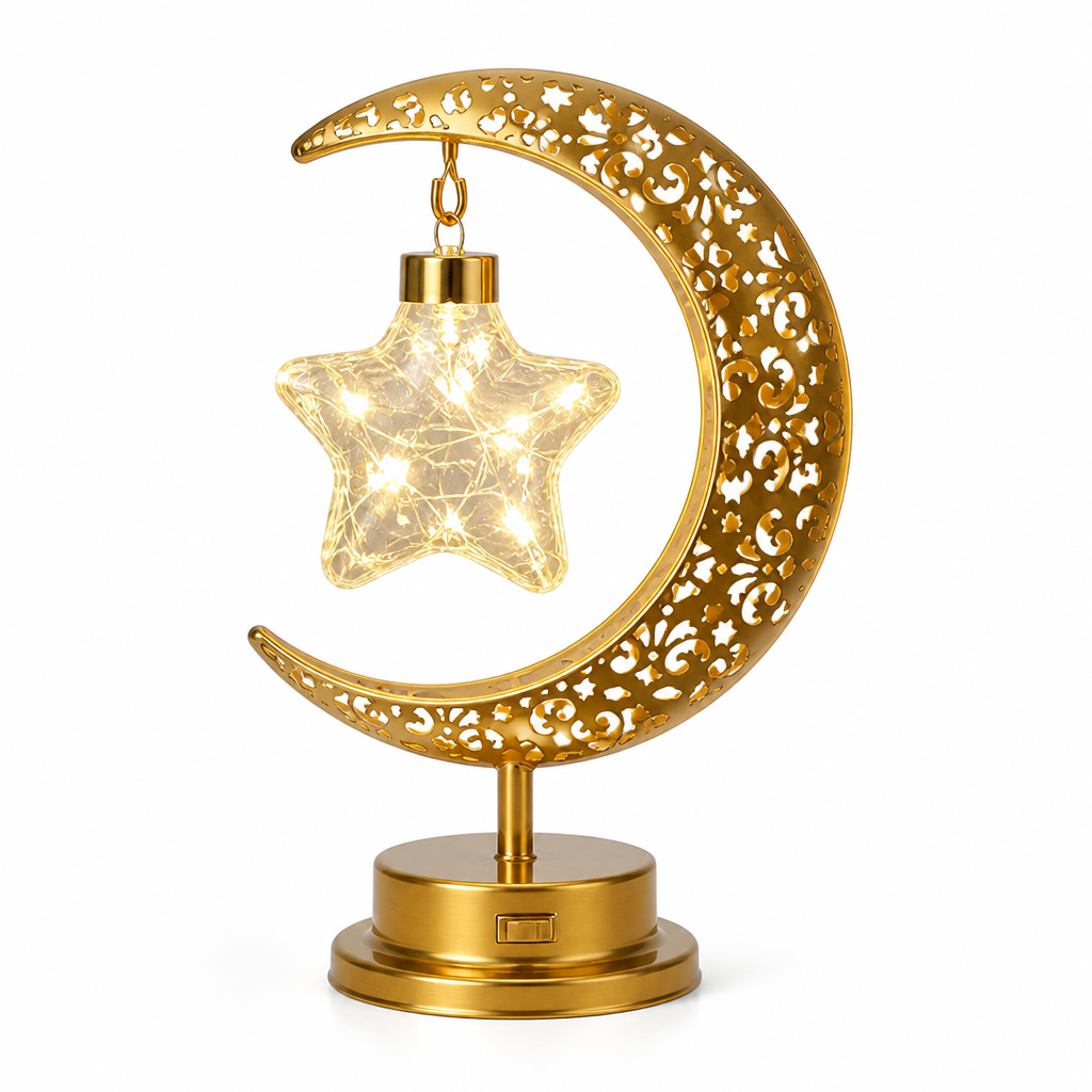 Warm White Crescent Moon & Star Table Lamp