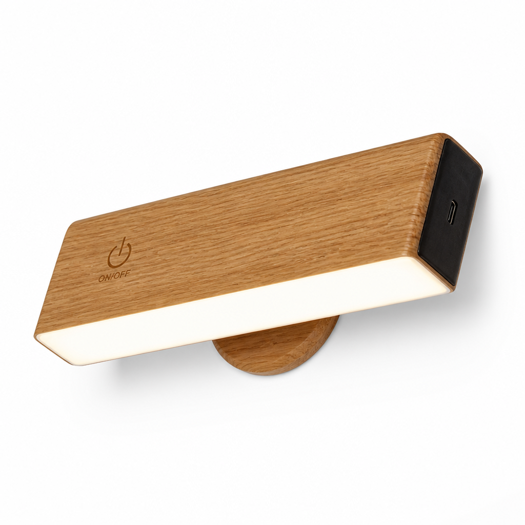 Solid Wood Touch Control Wall Lamp (USB Port)