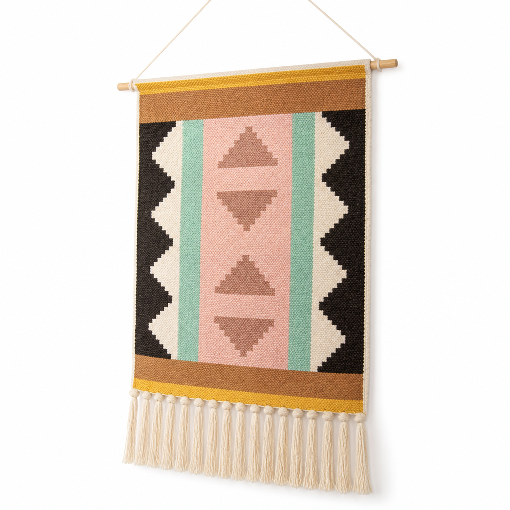 Handcrafted Geometric Tufted Cotton & Linen Wall Tapestry