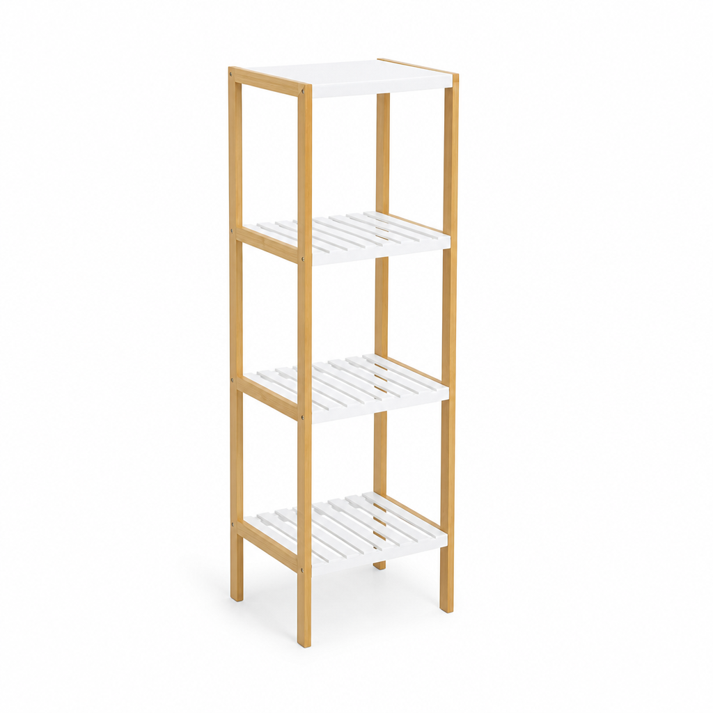 Vertical Bamboo Bathroom Organizer (4-Shelf)