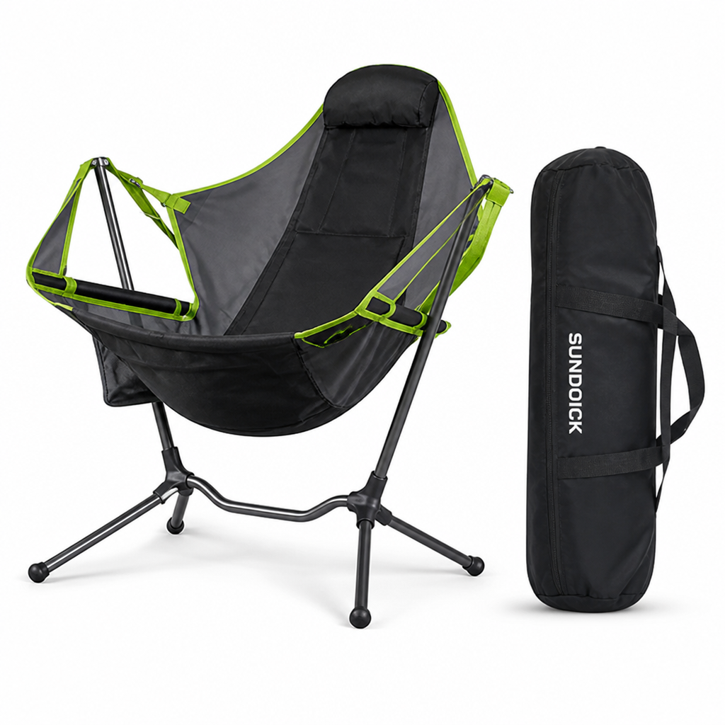 Reclining Outdoor Chair (Folding Frame, Headrest, Carrying Bag)
