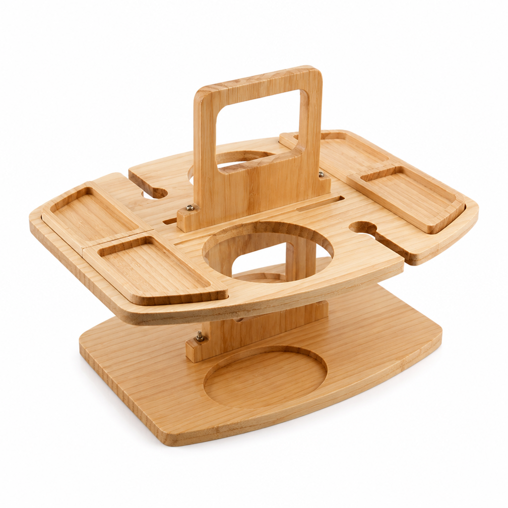 Wood-Grain Foldable Outdoor Table With Built-In Drink Holders (4 Snack Compartments)