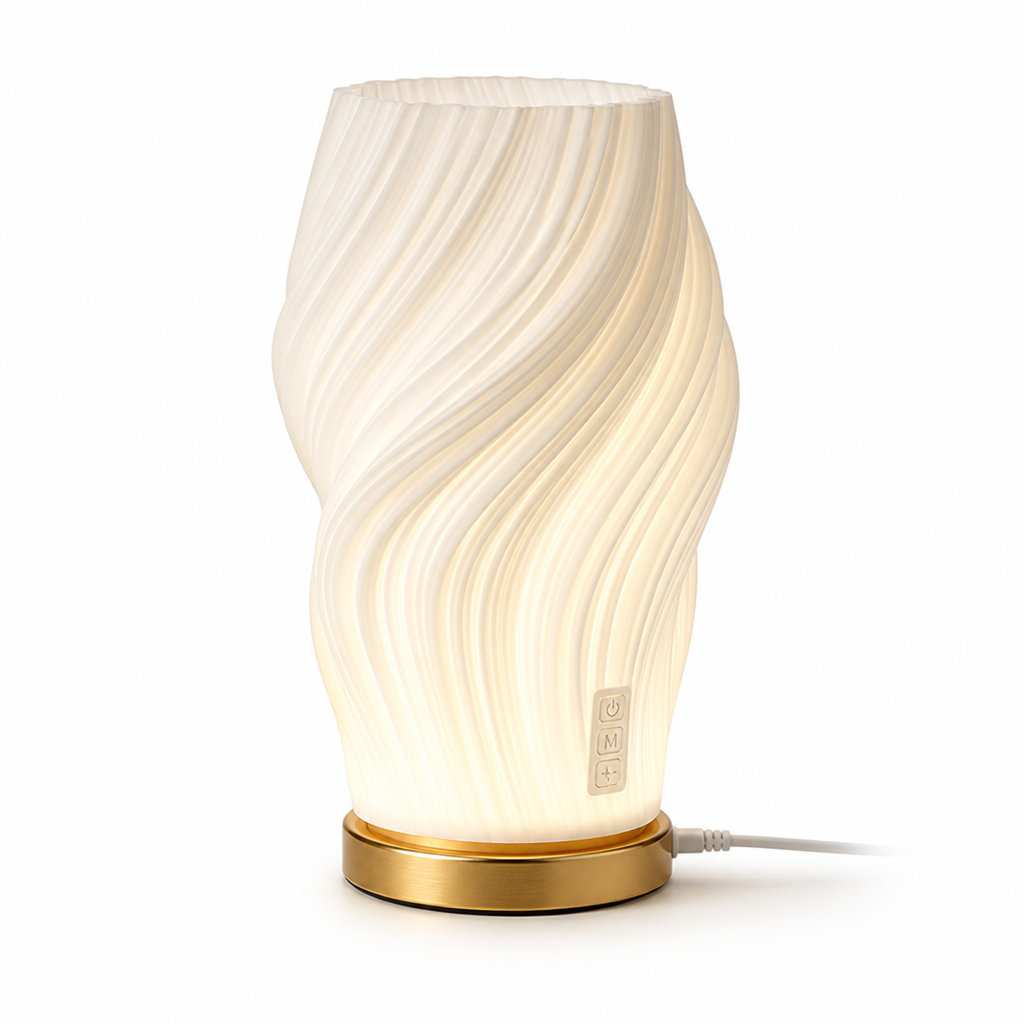 Fabric-Look Wave-Shaped Table Lamp (USB Powered, Touch Dimmer, Metal Base)