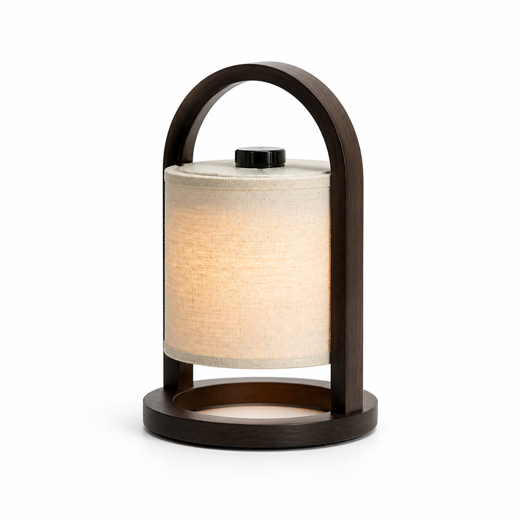 Wood-Finish Portable Fabric Shade LED Lamp