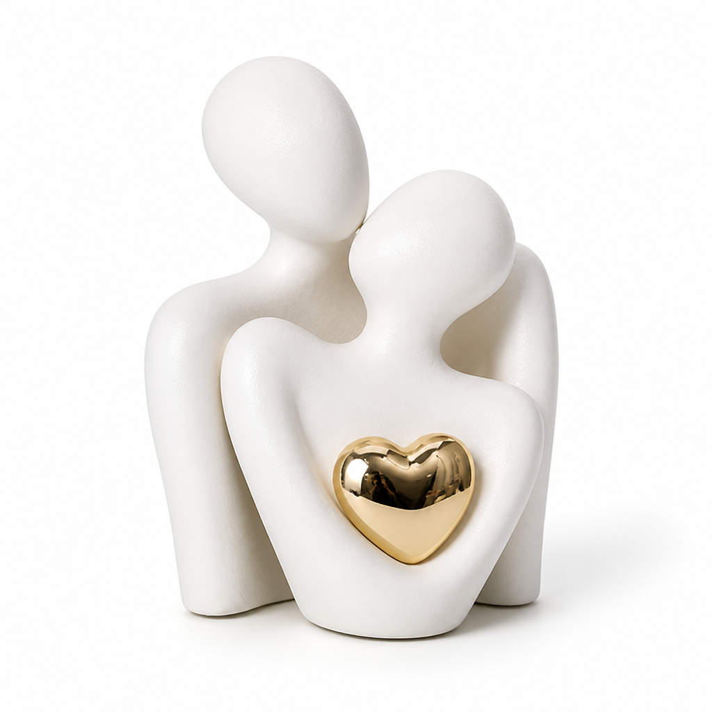 Minimalist Gold-Accented Resin Couple Figurine