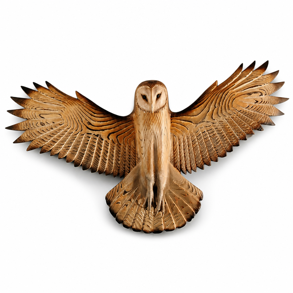 Handcrafted Natural Wood Owl Wall Sculpture (Pre-Installed Hooks)
