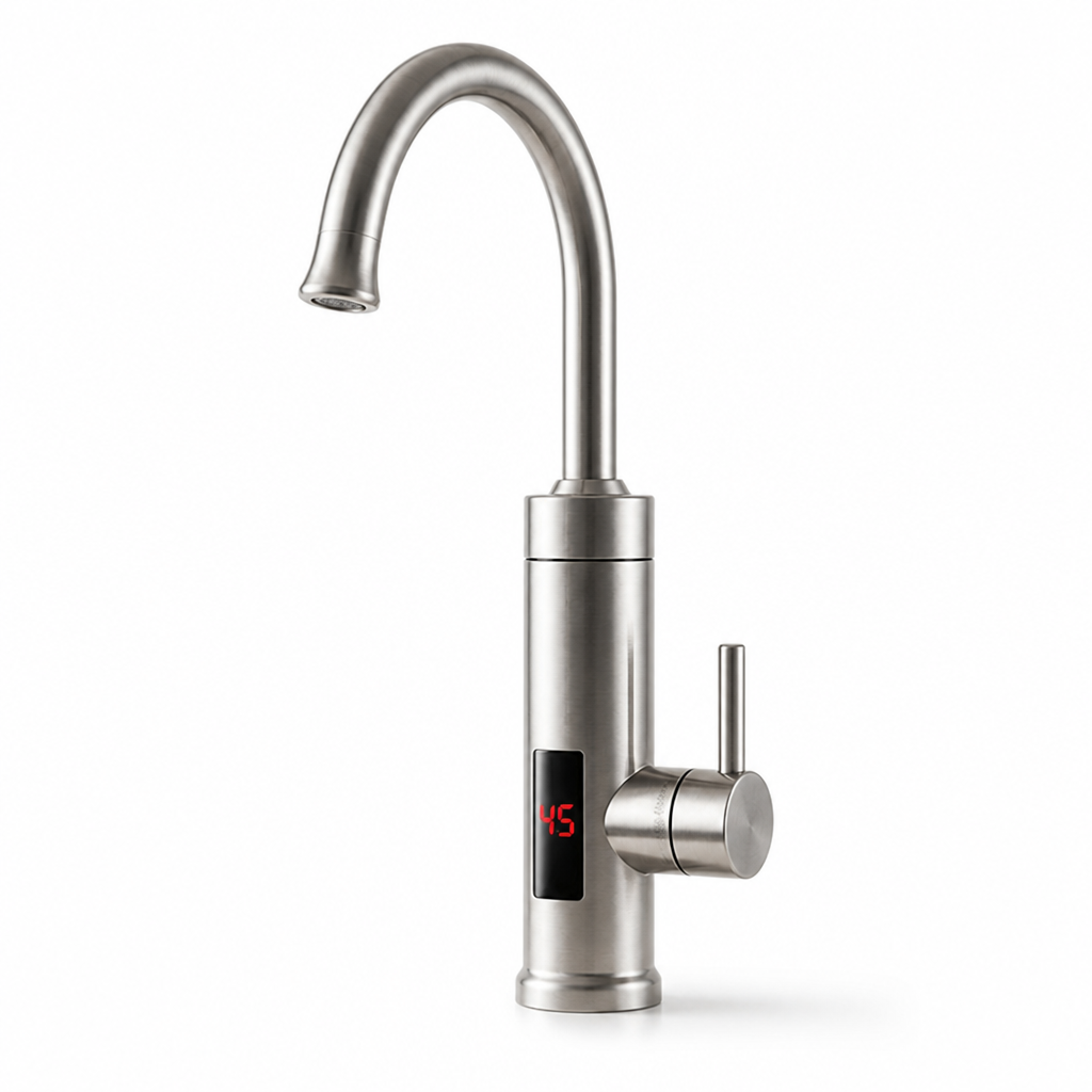 Slender Curved Polished Metal Single-Lever Kitchen Faucet