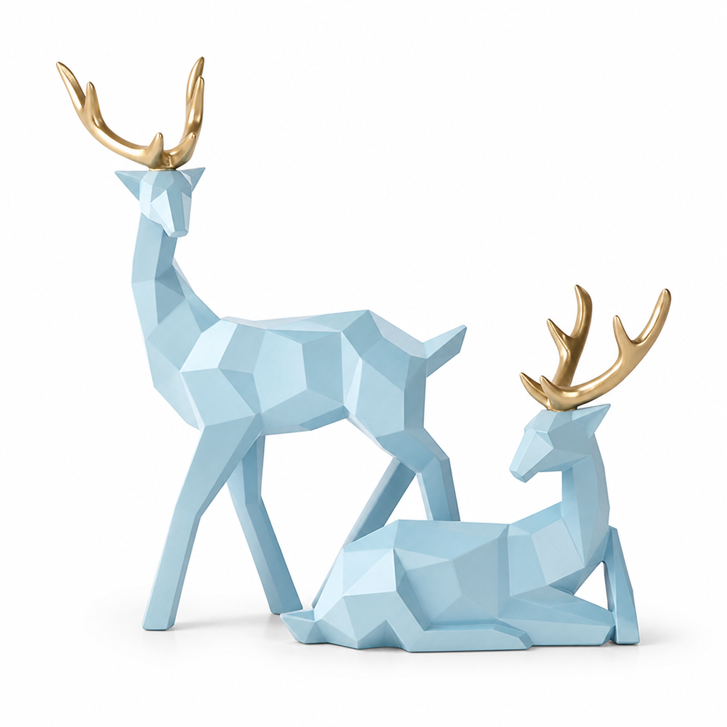 Scandinavian Resin Reindeer Figurines (Sitting & Standing Pair)