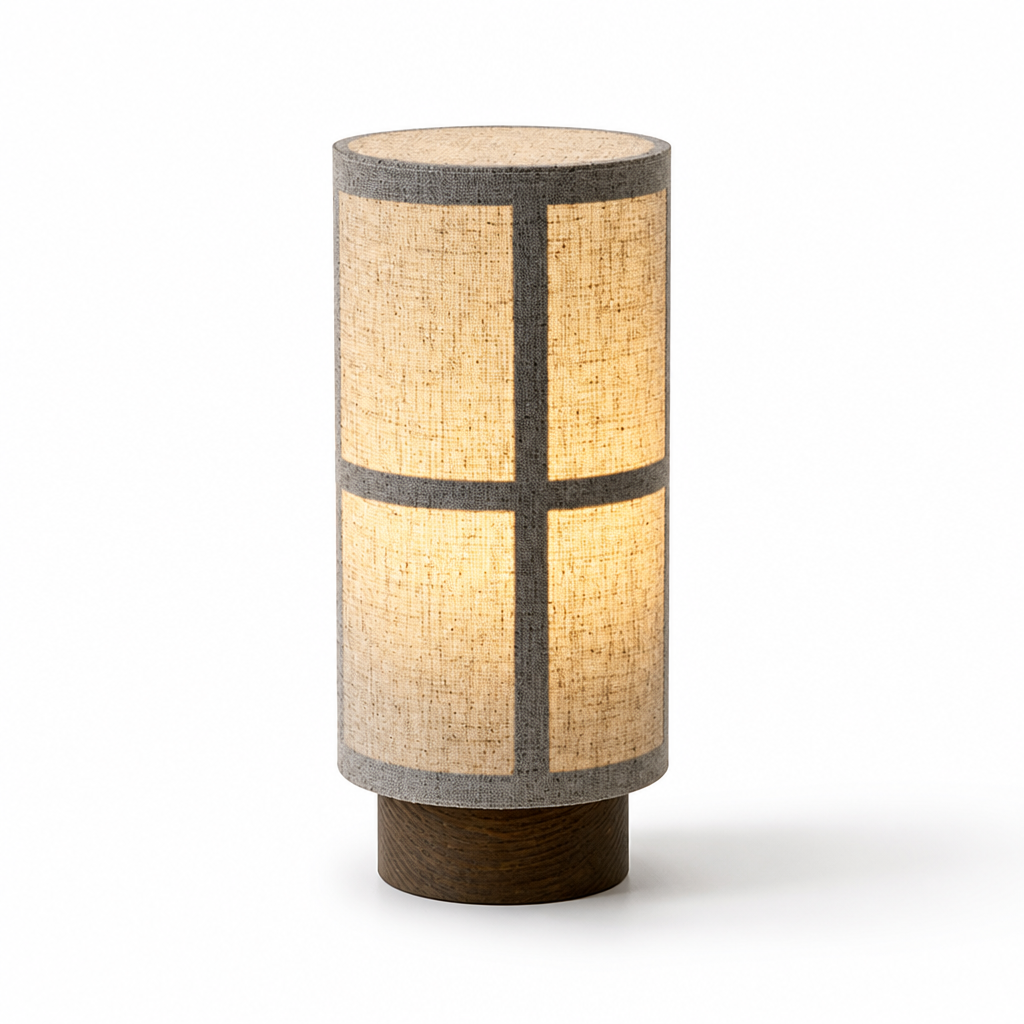 Cross-Pattern Linen Shade & Wood Base Table Lamp