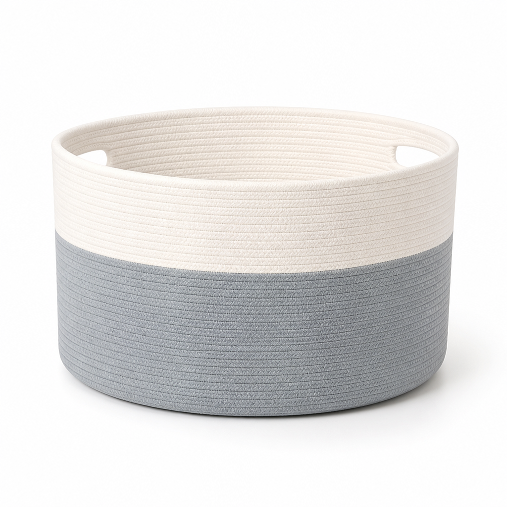 Round Woven Polyester Storage Basket (Built-In Handles)