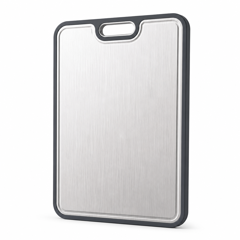 Dual-Sided Metal-Top & Juice-Groove Cutting Board (Hanging Hole)