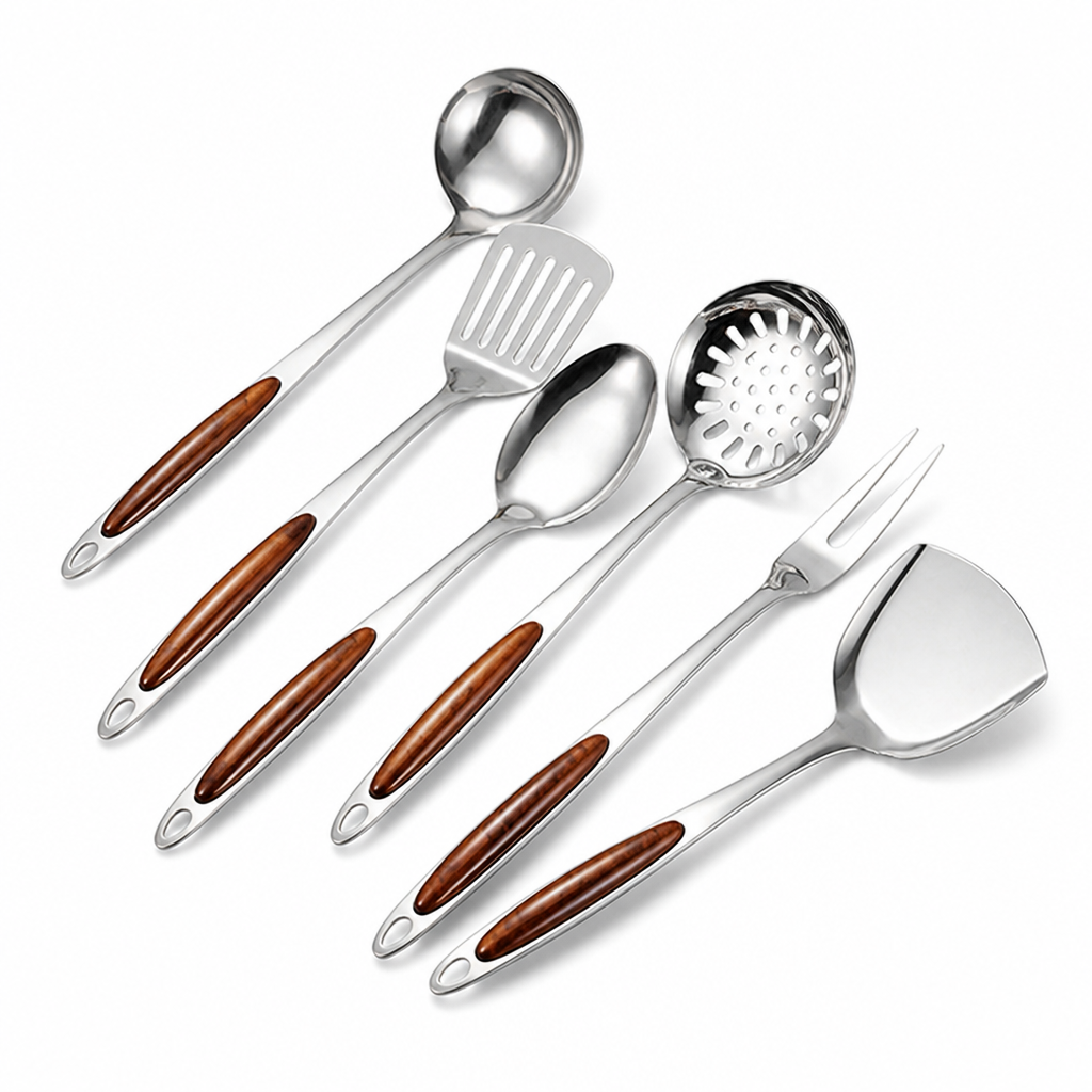 Stainless Steel Heads & Molded Handles Utensil Set (5-Piece)