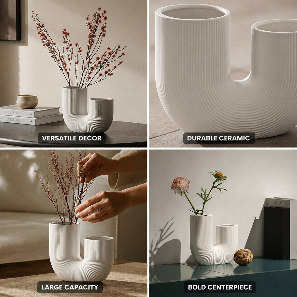 Nordic Minimalist U-Shaped Ceramic Vase (Large)