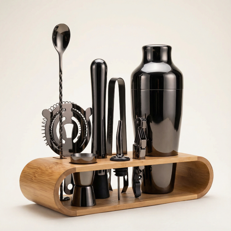Deluxe 10-Piece Bartender Tool Kit with Stylish Bamboo Stand