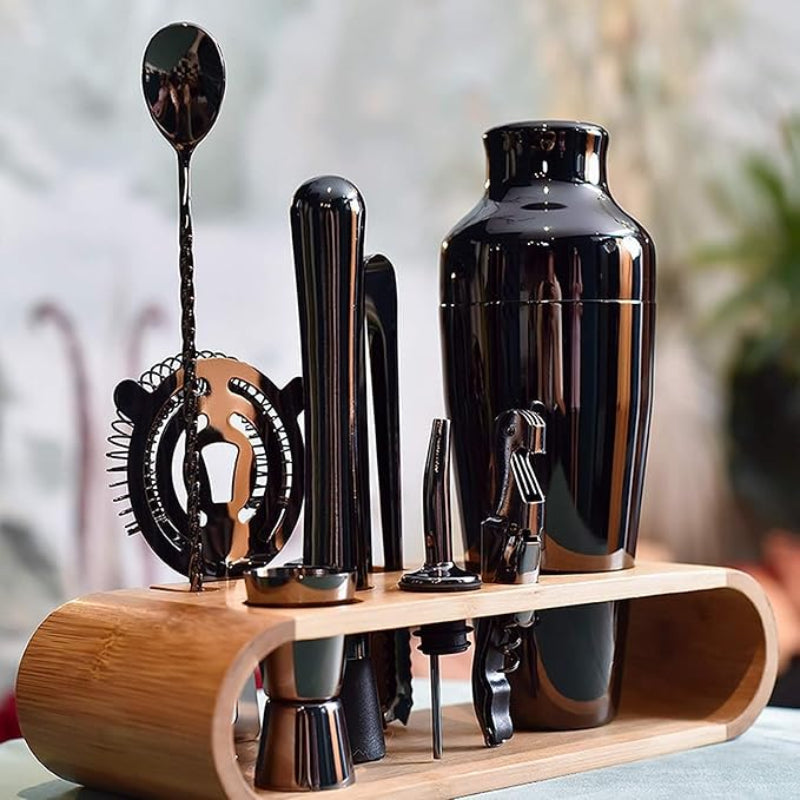 Deluxe 10-Piece Bartender Tool Kit with Stylish Bamboo Stand