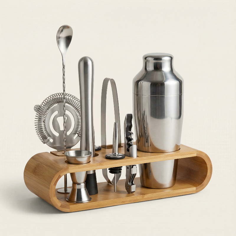 Deluxe 10-Piece Bartender Tool Kit with Stylish Bamboo Stand