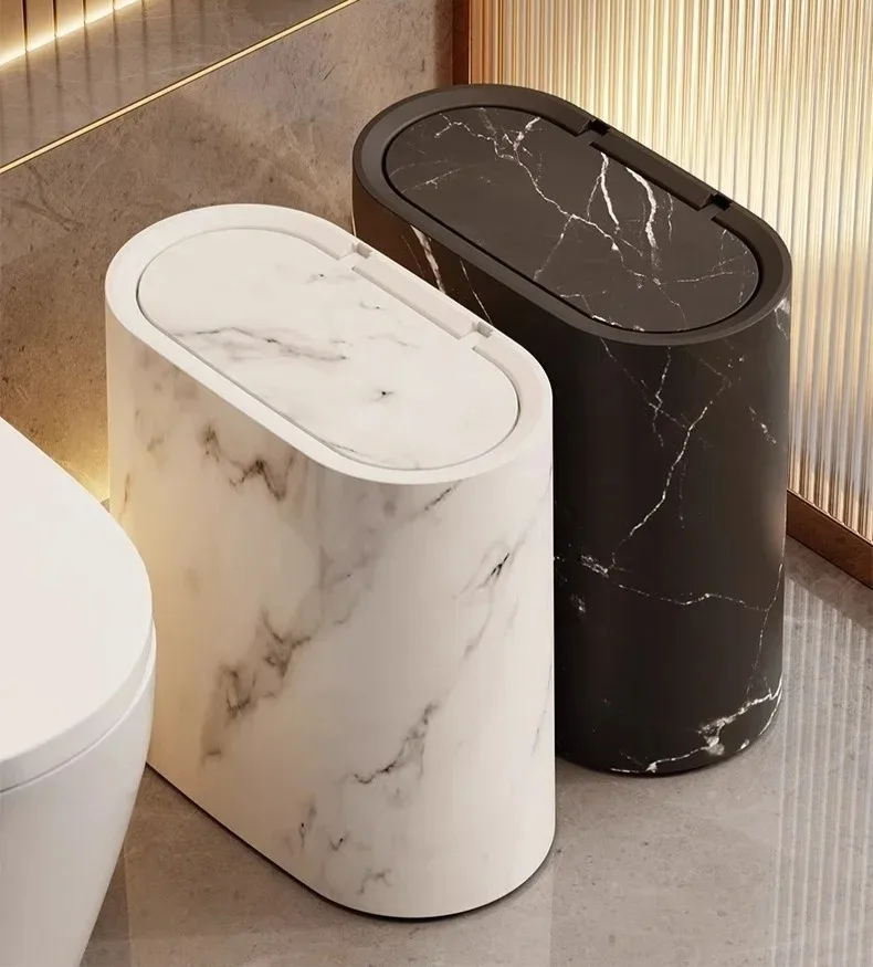 Sleek Marble-Style Waste Bin with Push Lid for Compact Areas