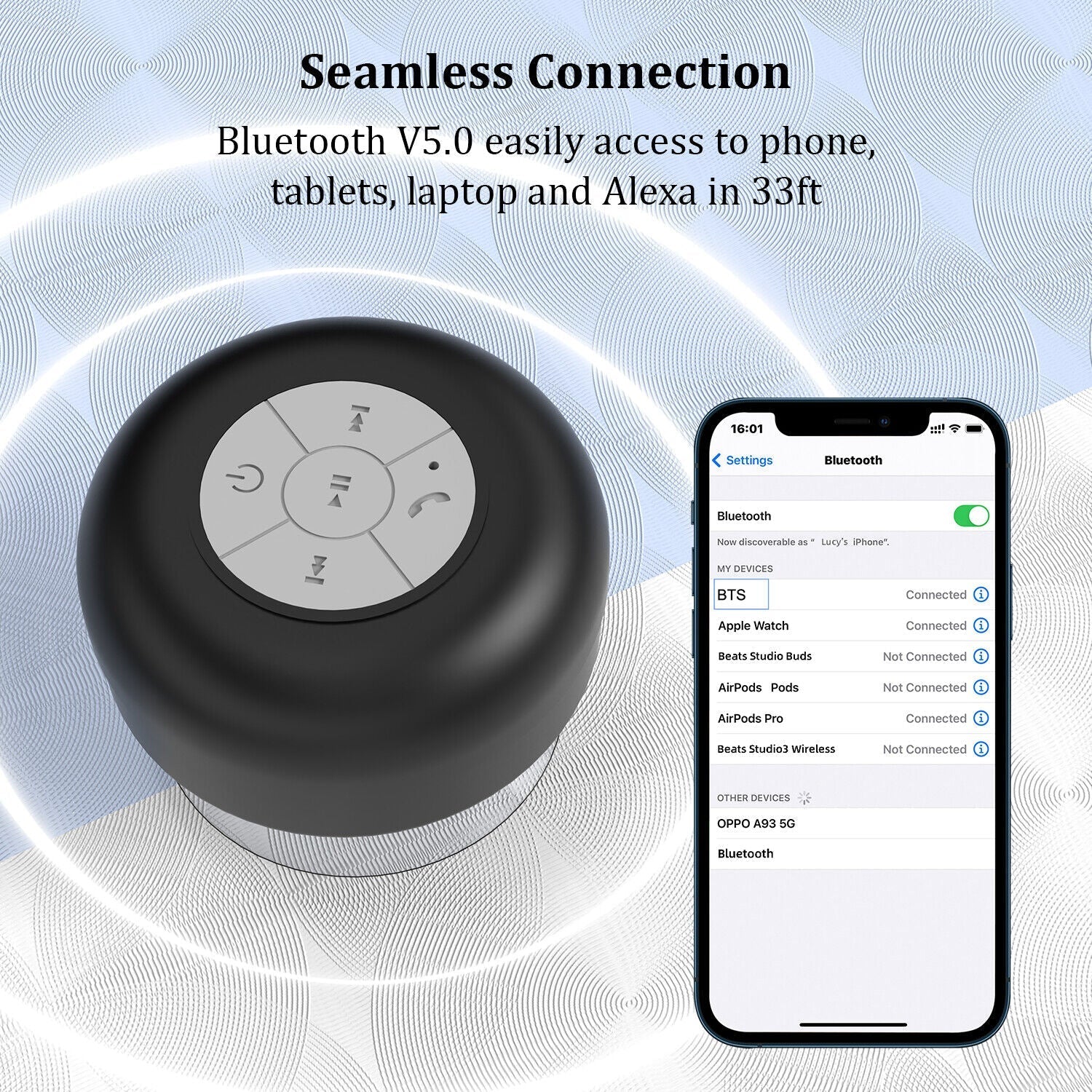 Waterproof Bluetooth Speaker for Showers and Outdoors