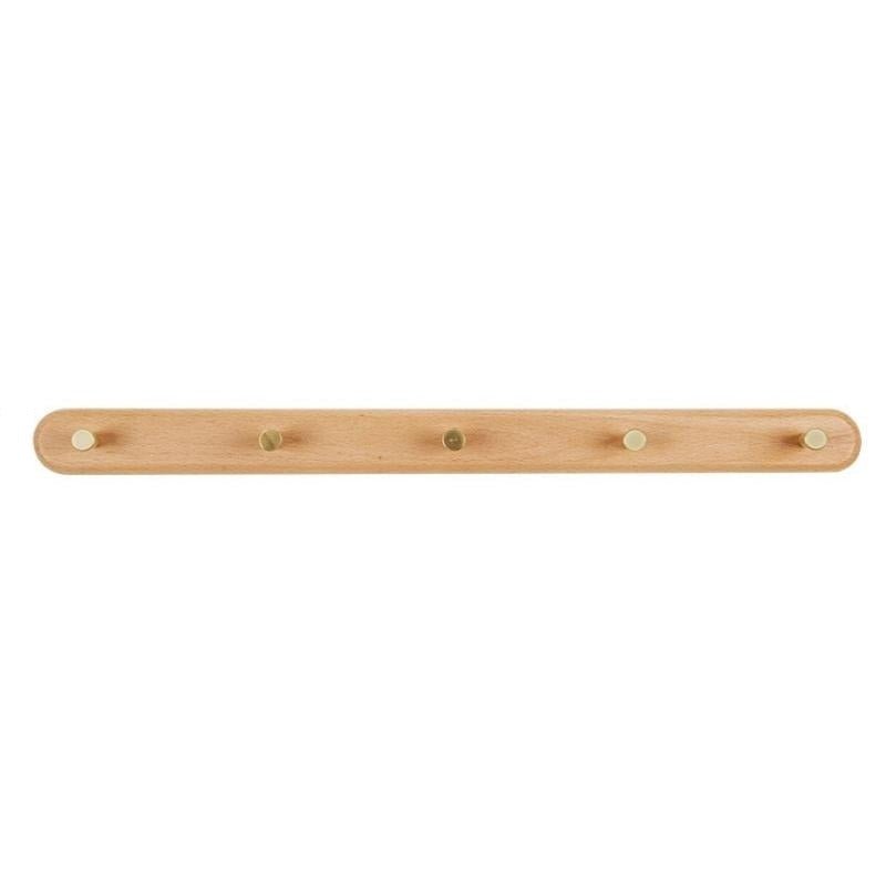 Coat Rack with Brass Hooks - Wooden Wall-Mounted Organizer