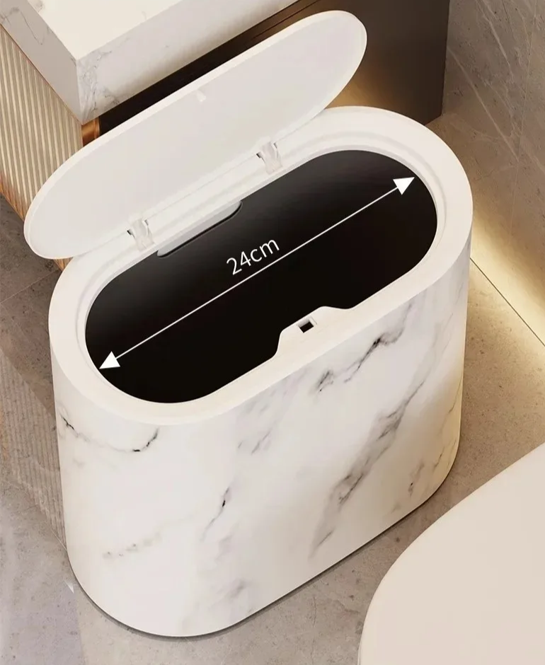 Sleek Marble-Style Waste Bin with Push Lid for Compact Areas