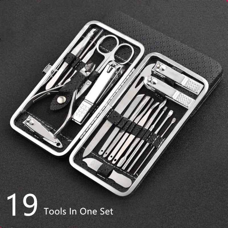 Comprehensive 19-Piece Nail Care Kit with Stainless Steel Tools