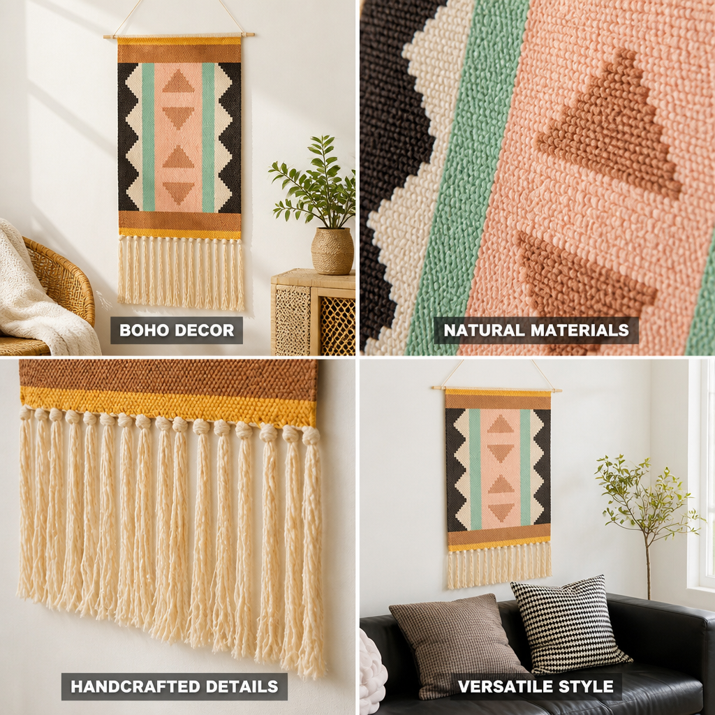 Handcrafted Geometric Tufted Cotton & Linen Wall Tapestry