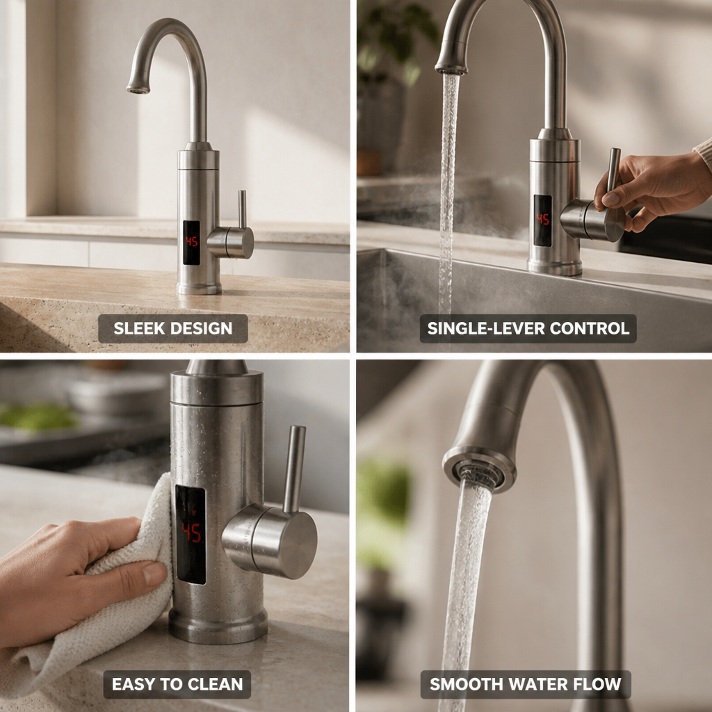 Slender Curved Polished Metal Single-Lever Kitchen Faucet