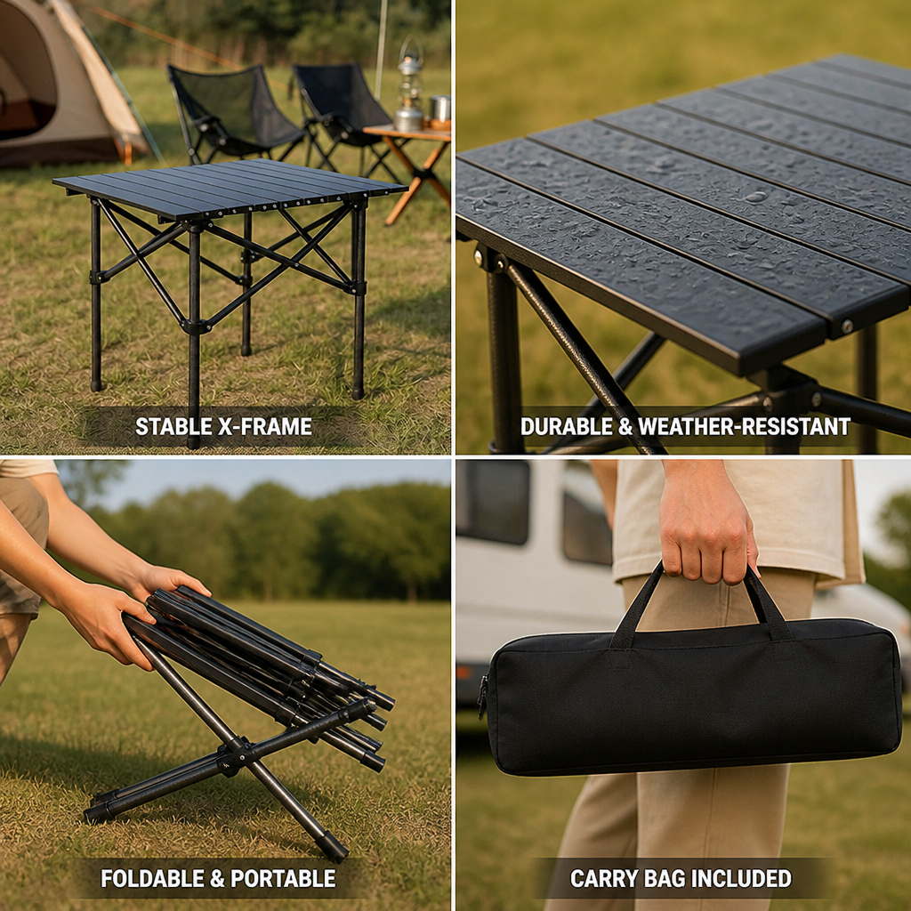 Powder-Coated Carbon Steel X-Frame Camping Folding Table