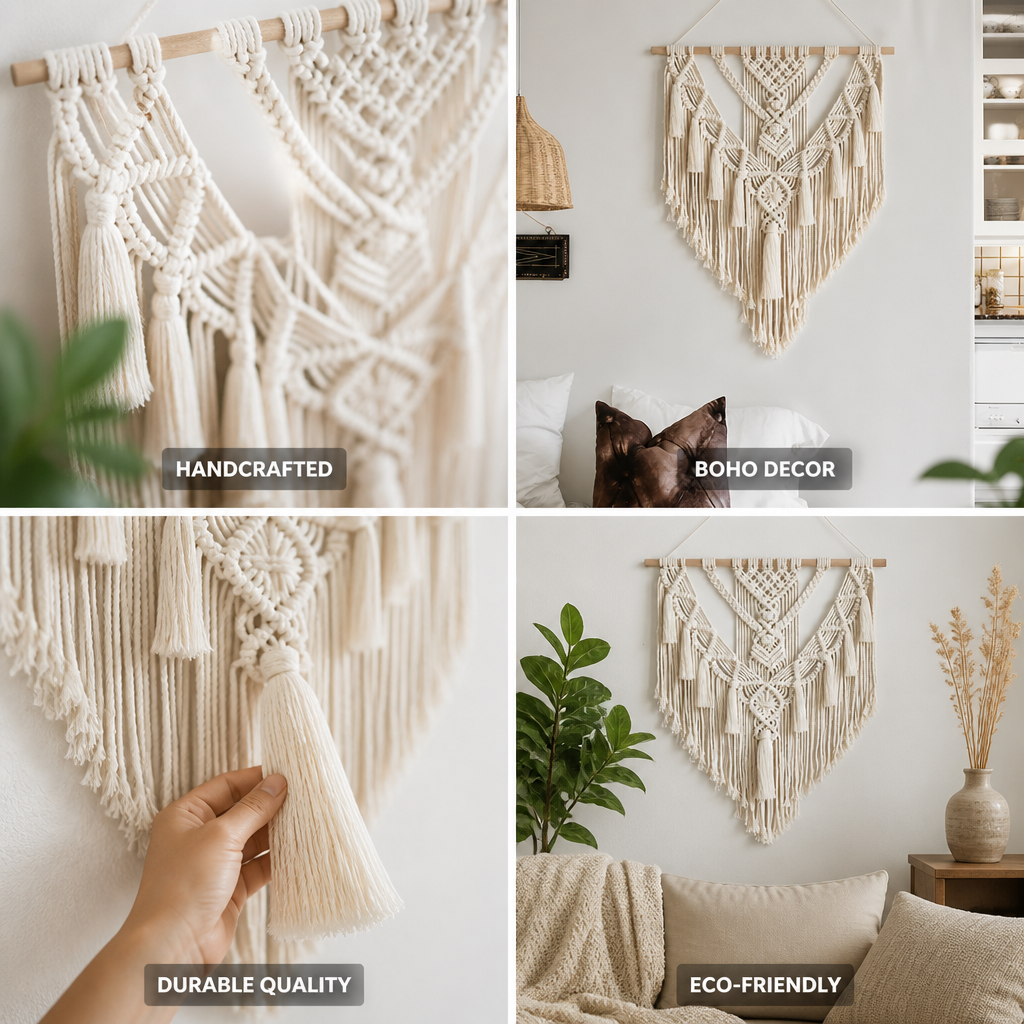 Bohemian Geometric Handcrafted Cotton Macrame Wall Hanging