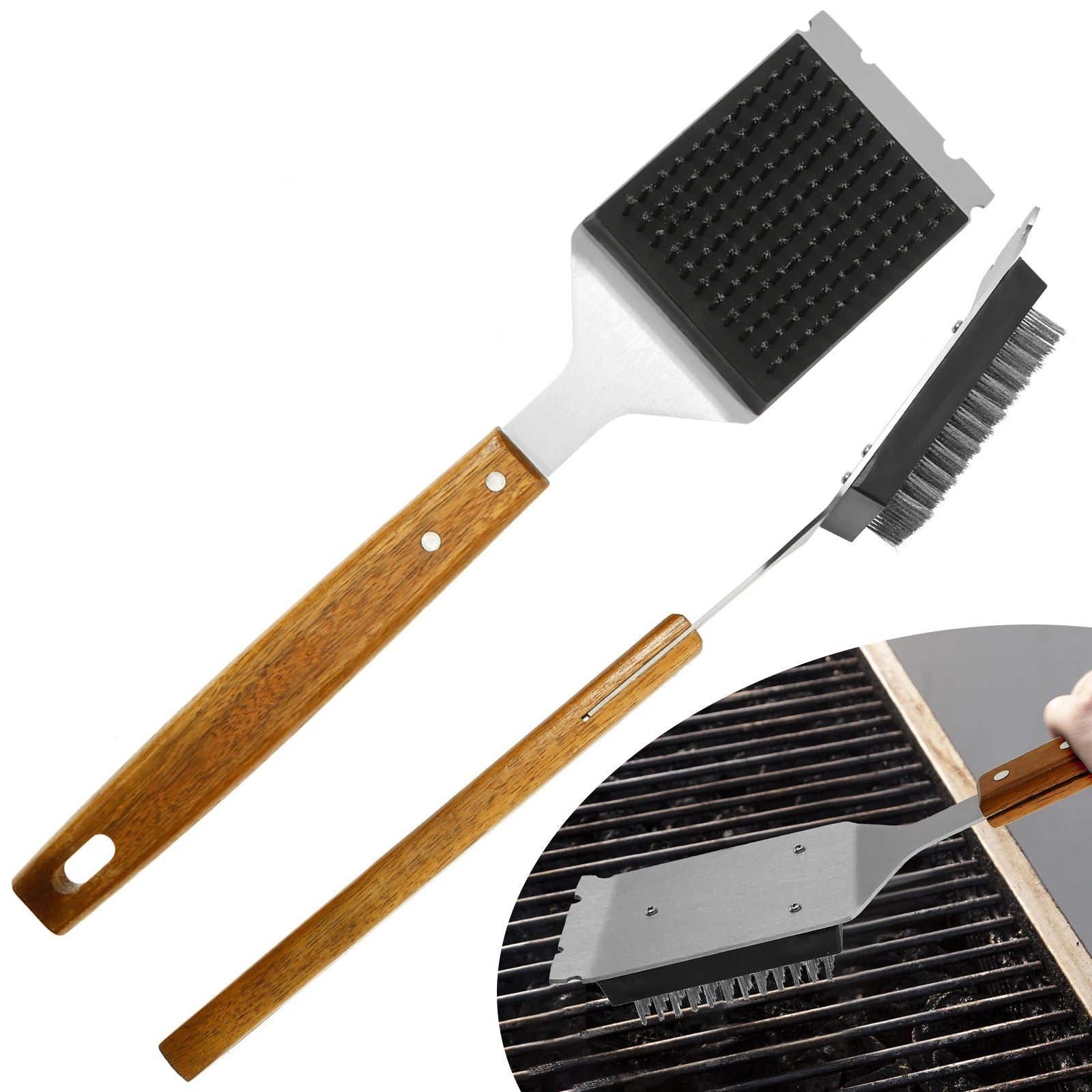 Premium Long-Handled Grill Cleaner with Scraping Tool