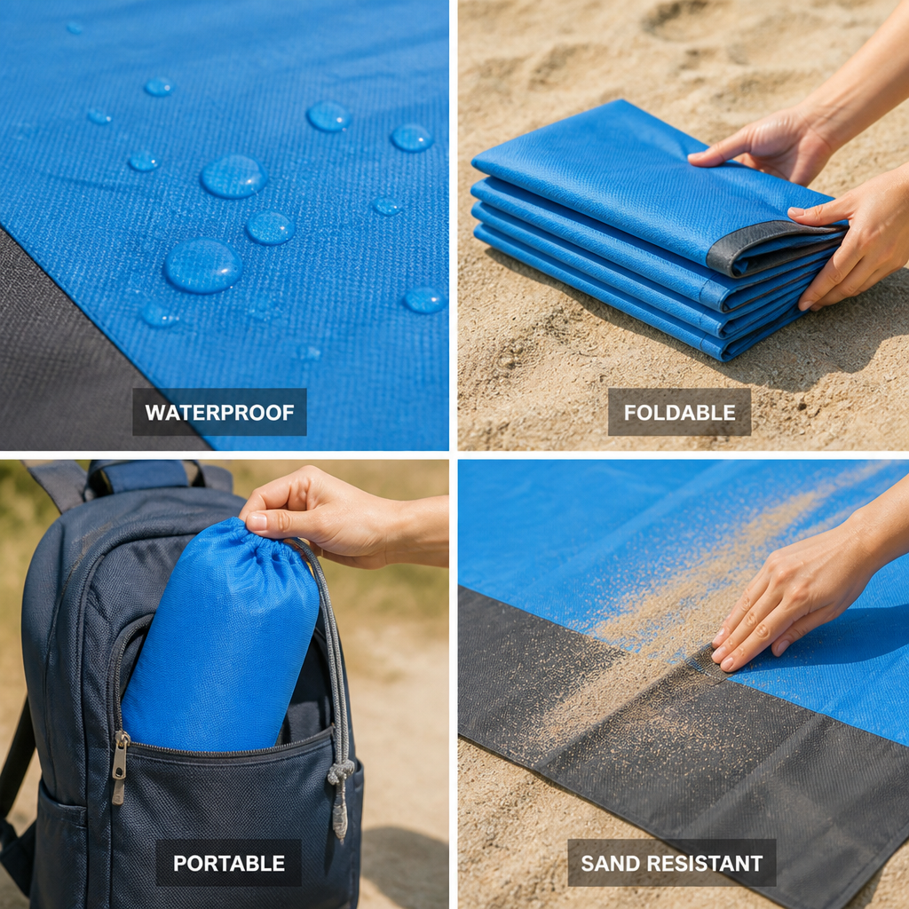Rectangular Stitched Perimeter Beach Mat (Fold Lines)