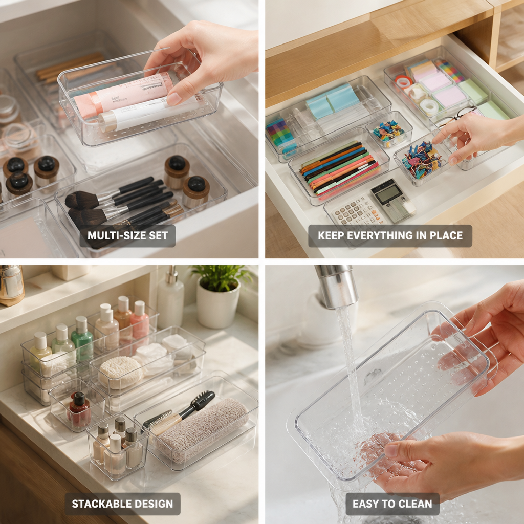 Multi-Size Plastic Drawer Organizer Set