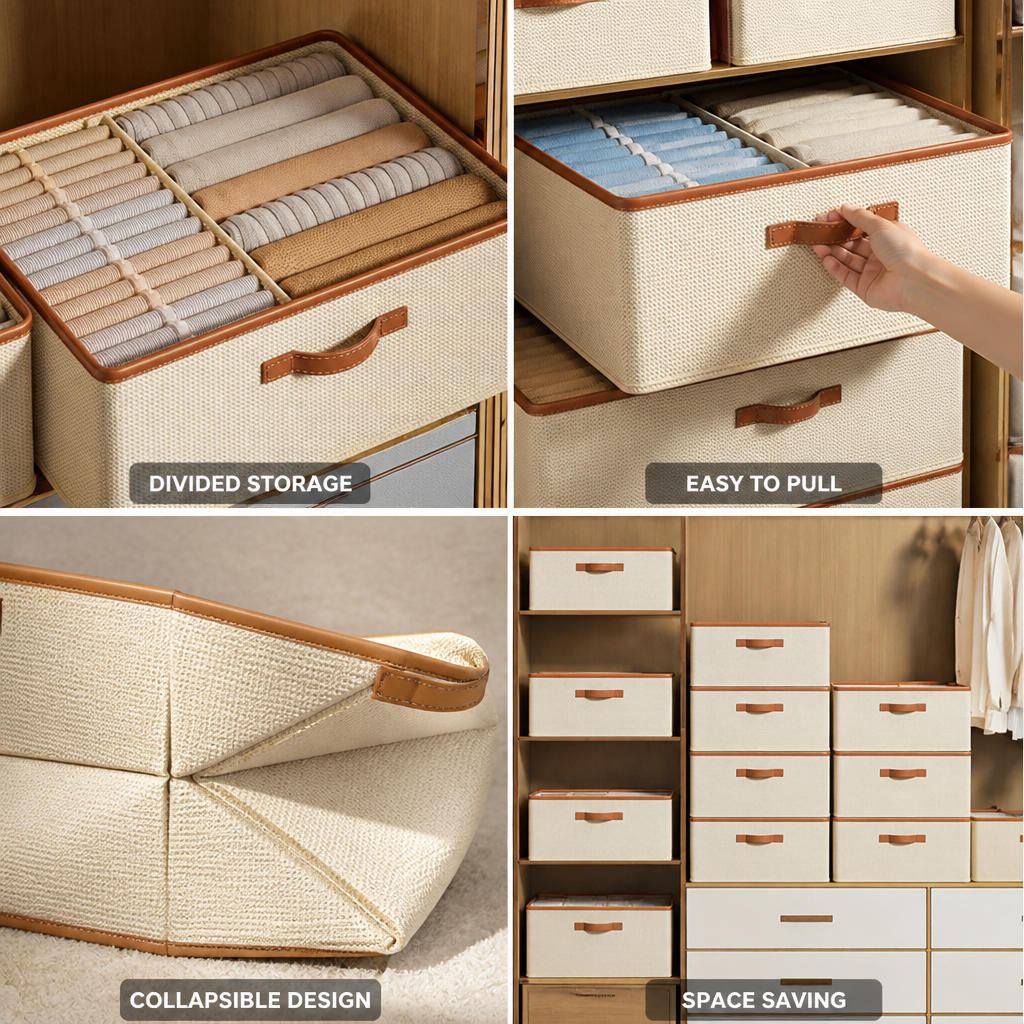Collapsible Fabric Storage Bin with Dividers