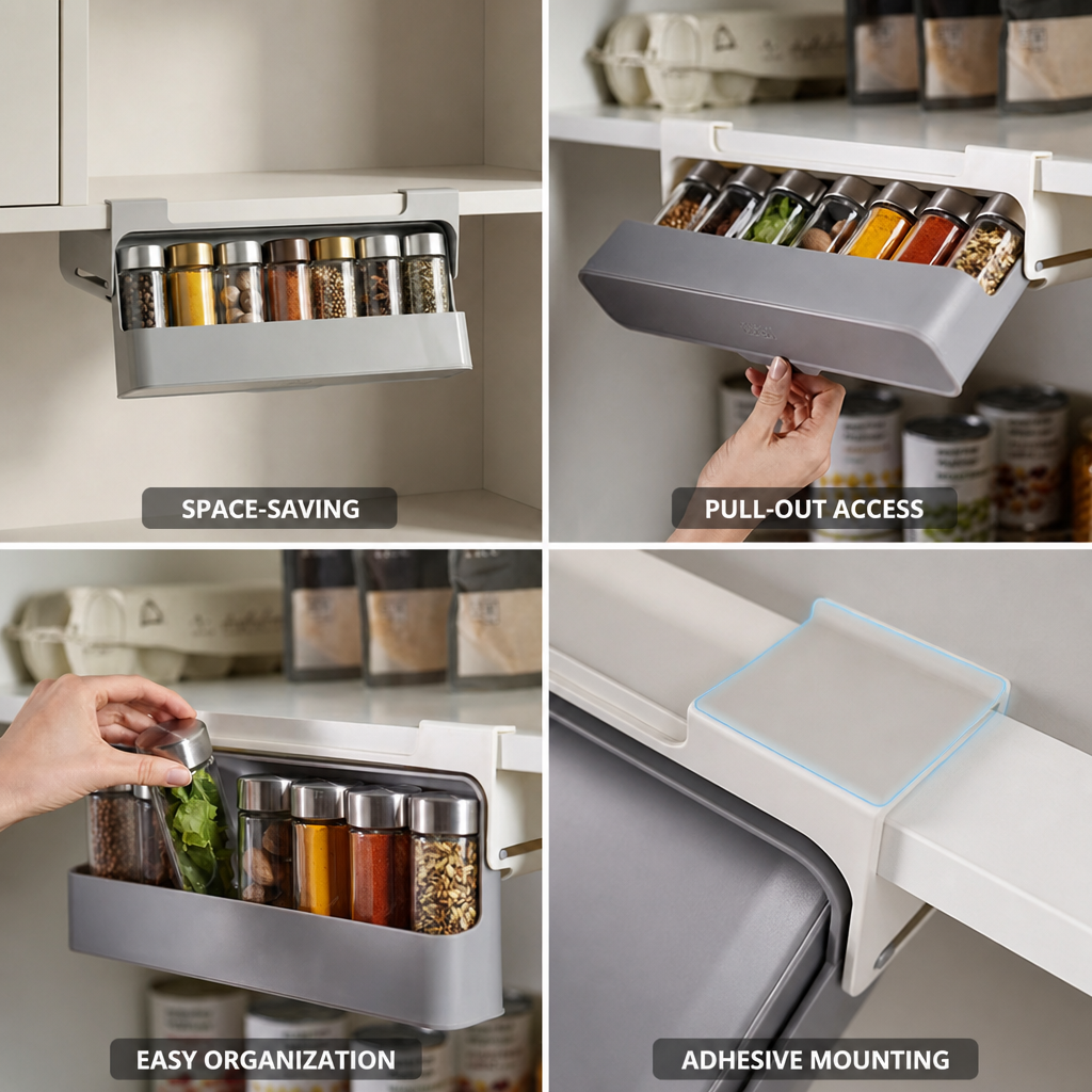 Adhesive Pull-Out Spice Organizer (Holds 7 Jars)